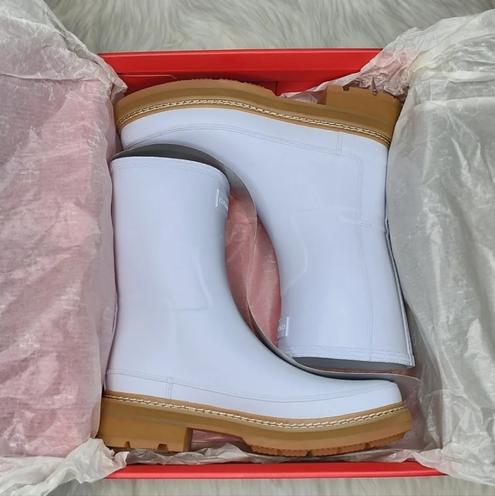 Hunter Refined Short Stitch Detail Wellington Boots Spurrey White Tan
